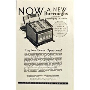 Burroughs Adding Machine "New Automatic Bookkeeping Machine" Vtg Print Ad 1926